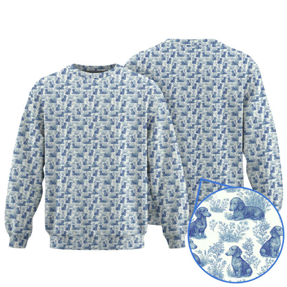 Blue Pattern Shirt - Dachshund Christmas Shirt, Weiner Dog Tee, Pattern Polos For Spooky Season