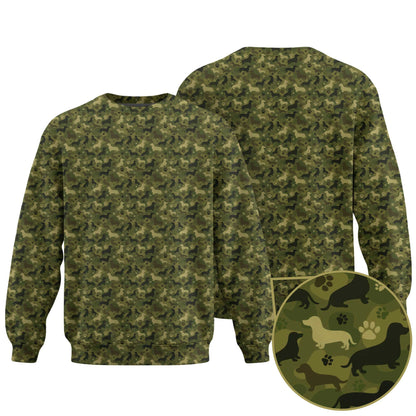Green Camo Dog Silhouette Pattern Bomber Jacket, Shirts For Dachshunds, Dachshund Sweatshirt