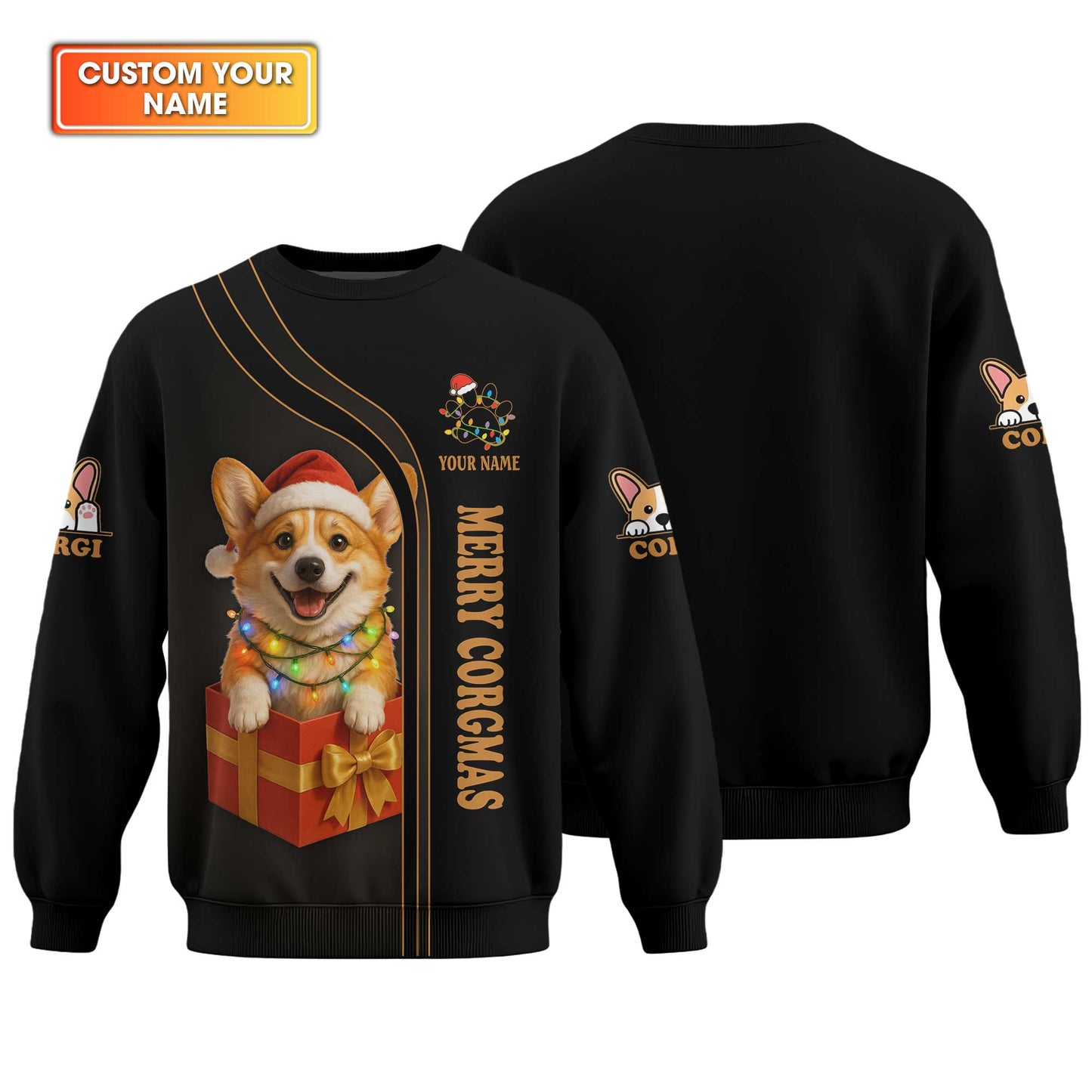 Cute Christmas Corgi Dog Gift Box Custom Name Hoodie, Corgi Shirt, Corgi Dog T Shirt