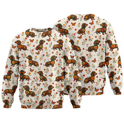 Floral And Butterfly Pattern Polo, Dachshund Sweatshirt, Wiener Dog Shirts