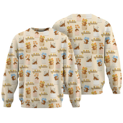 Whimsical Dachshund In Flower Pots Vintage Polo, Dachshund T Shirt, Wiener Dog T Shirt