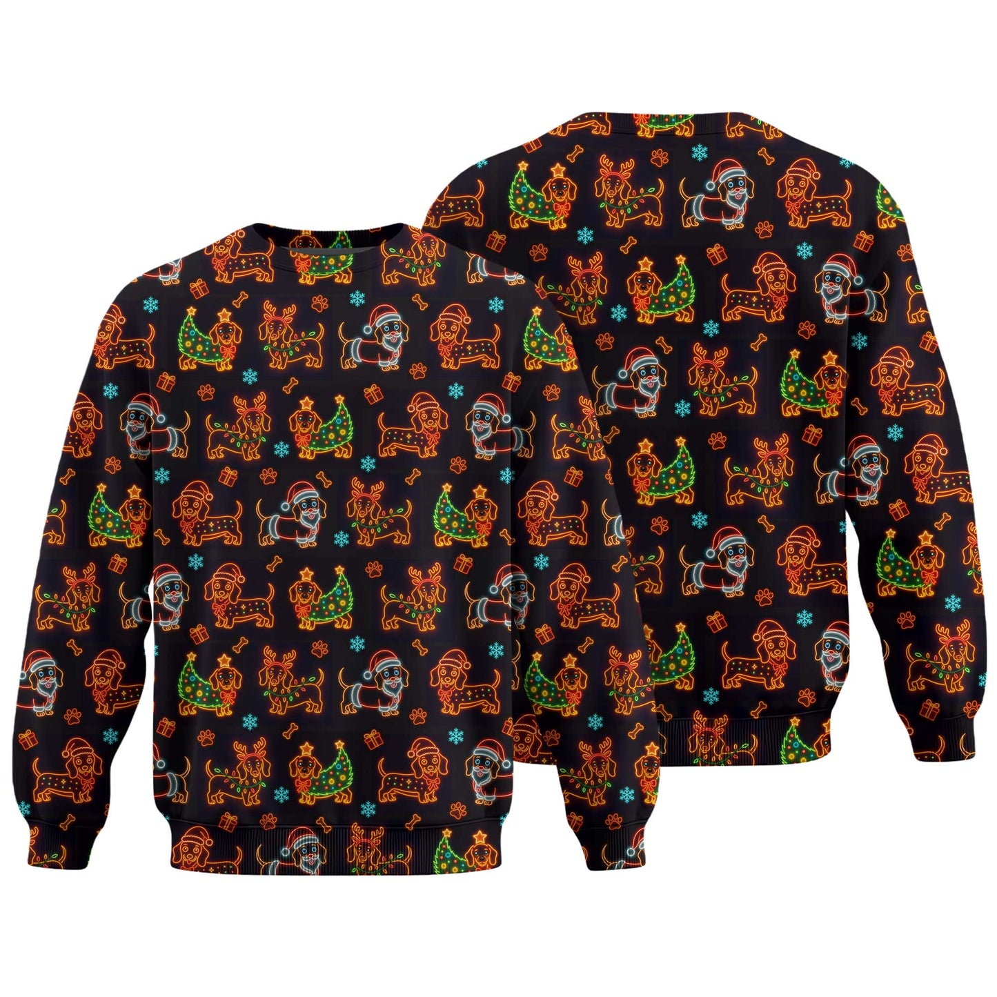 Funny Holiday With Neon Dachshund And Christmas Tree Pattern, Dachshund Christmas Shirt, Wiener Dog T Shirt