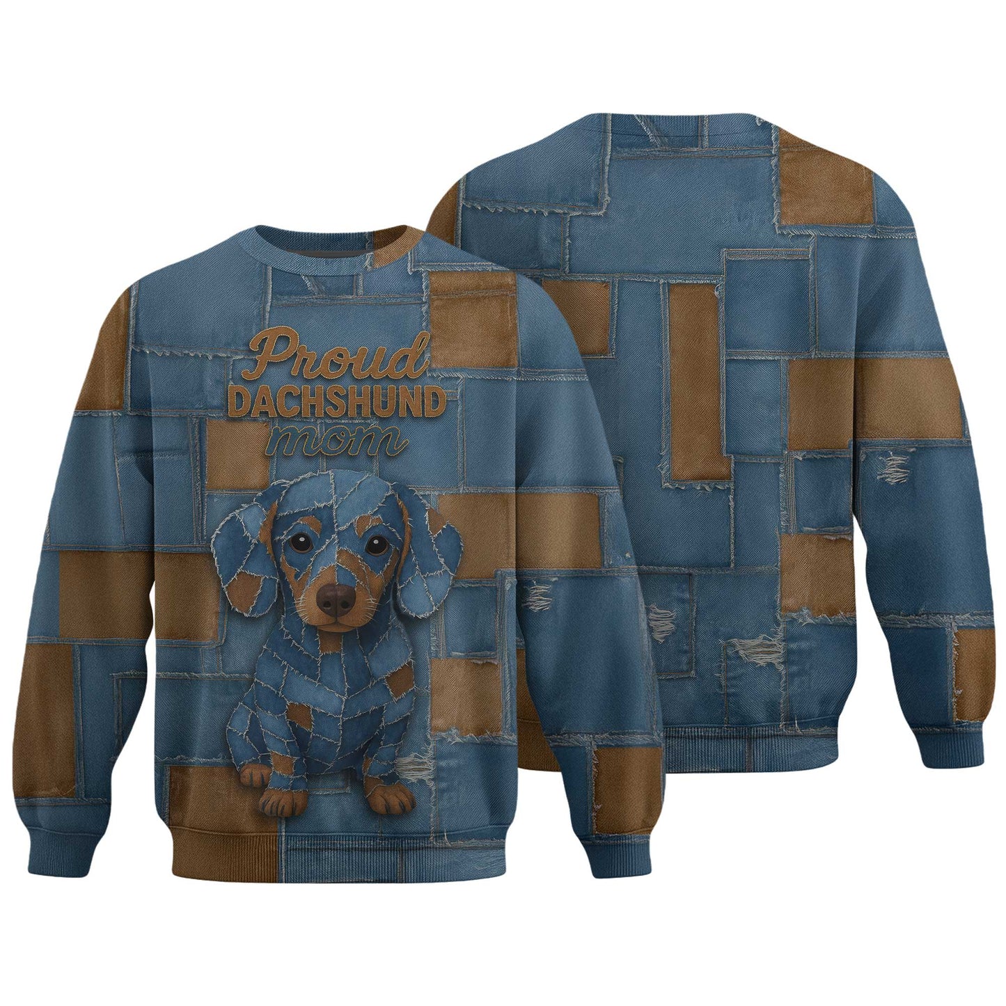 Proud Dachshund Mom Shirt, Cute Wiener Dog Denim Patchwork T Shirt for Dog Lovers