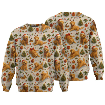 Funny Cute Golden Holiday Pattern Polo, Christmas Golden Retriever Shirt, Golden Retriever T Shirt