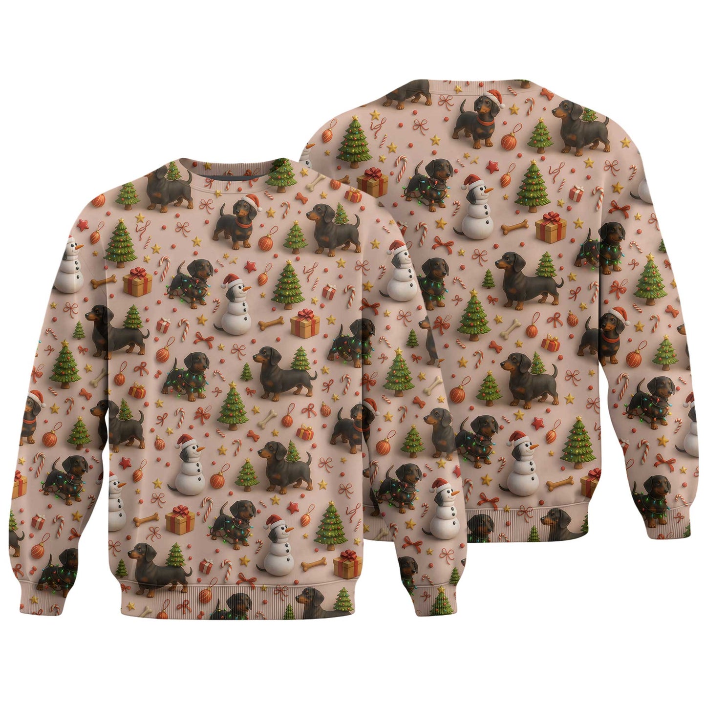 Dog Snowman Tree Pattern Polo For Winter Season, Dachshund T Shirt, Wiener Dog T Shirt