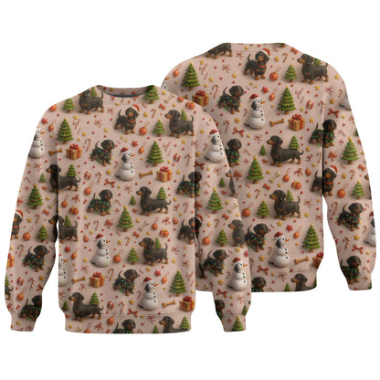 Dog Snowman Tree Pattern Polo For Winter Season, Dachshund T Shirt, Wiener Dog T Shirt