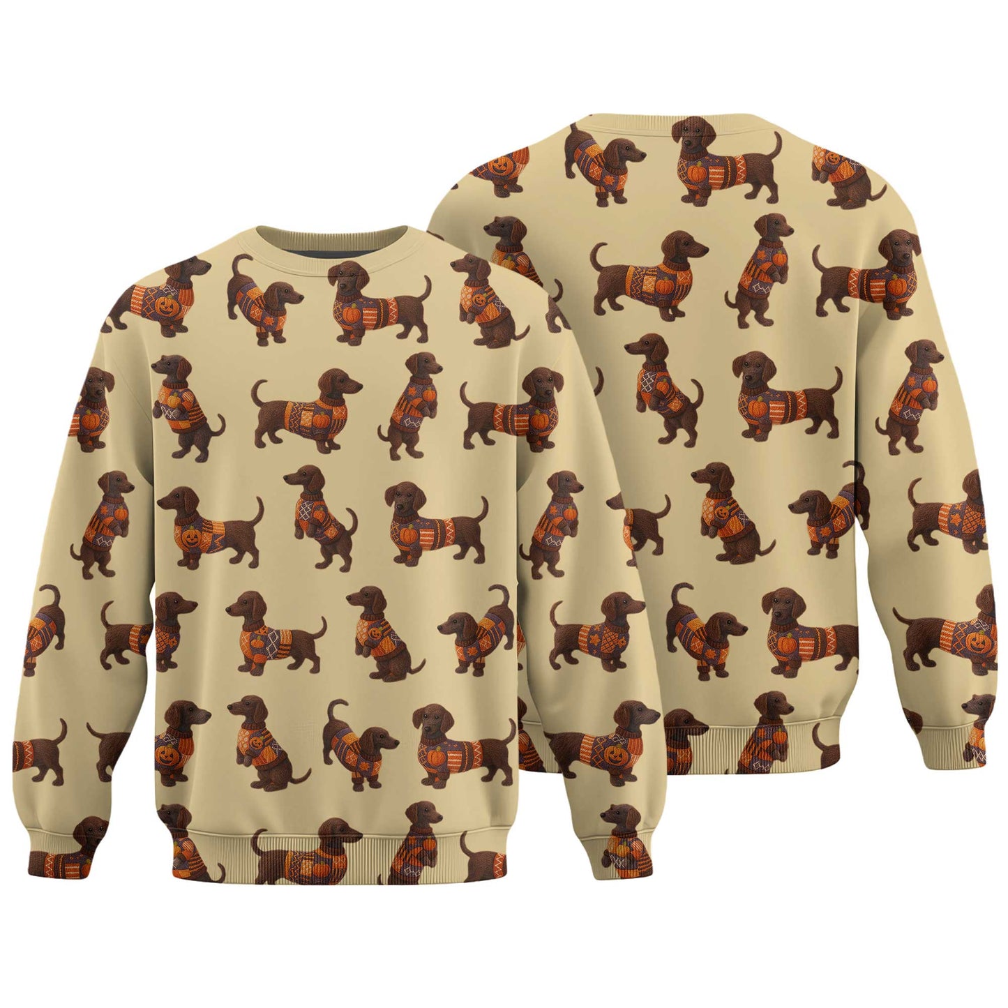 Pattern Dachshund Shirt With Pumpkin Sweater Design, Dachshund Halloween Shirt, Christmas Dachshund Shirt