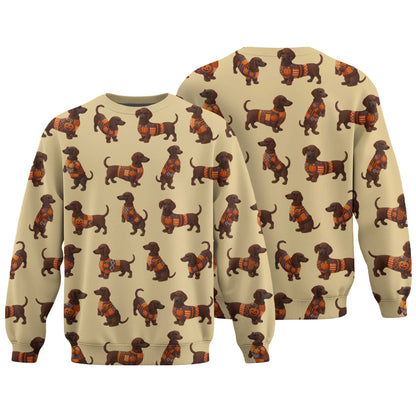 Pattern Dachshund Shirt With Pumpkin Sweater Design, Dachshund Halloween Shirt, Christmas Dachshund Shirt