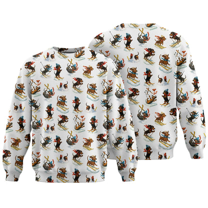 Skiing Funny Sausage Dog Snow Sport Tee For Christmas Season, Dachshund T Shirt, Wiener Dog T Shirt