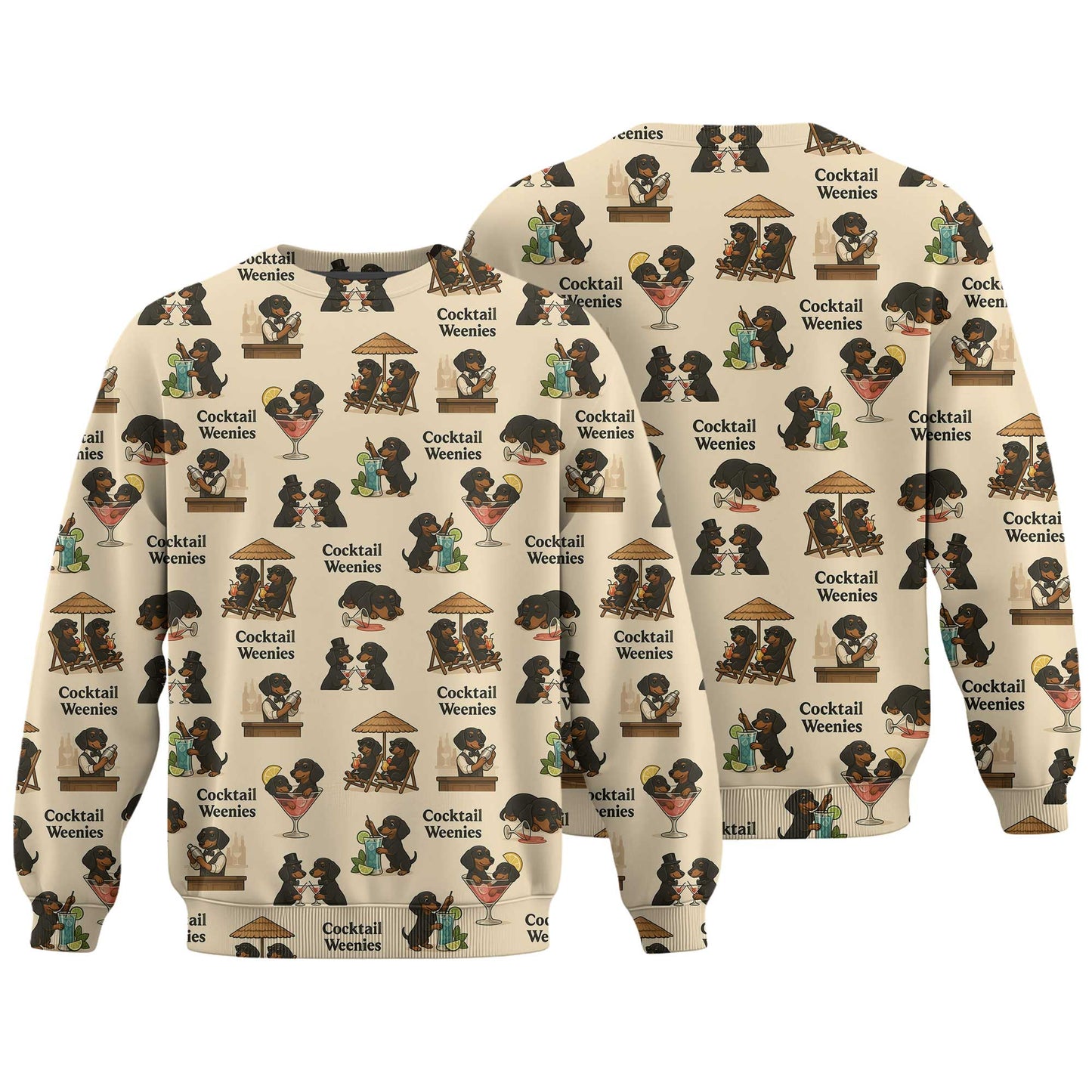 Cocktail Dachshund Pattern Lightweight Polo, Wiener Dog T Shirt, Dachshund Sweatshirt