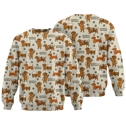 Pattern Dachshund Shirt With Whiskey And Beer Motif, Dachshund Shirt For Women And Men, Wiener Dog Shirts