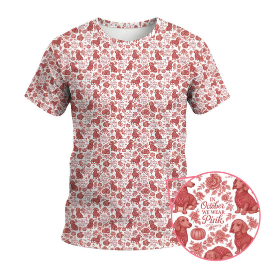 In October We Wear Pink - Dachshund Christmas Shirt, Weiner Dog Tee, Pattern Polos For Spooky Season
