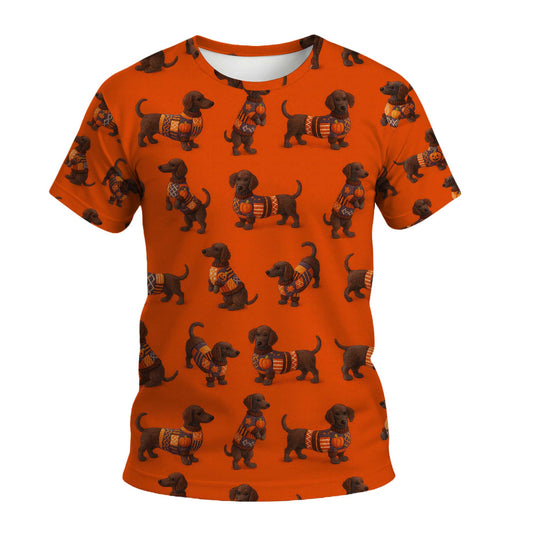 Dachshund Pattern Orange Shirt - Dachshund Christmas Shirt, Weiner Dog Tee, Pattern Polos For Spooky Season