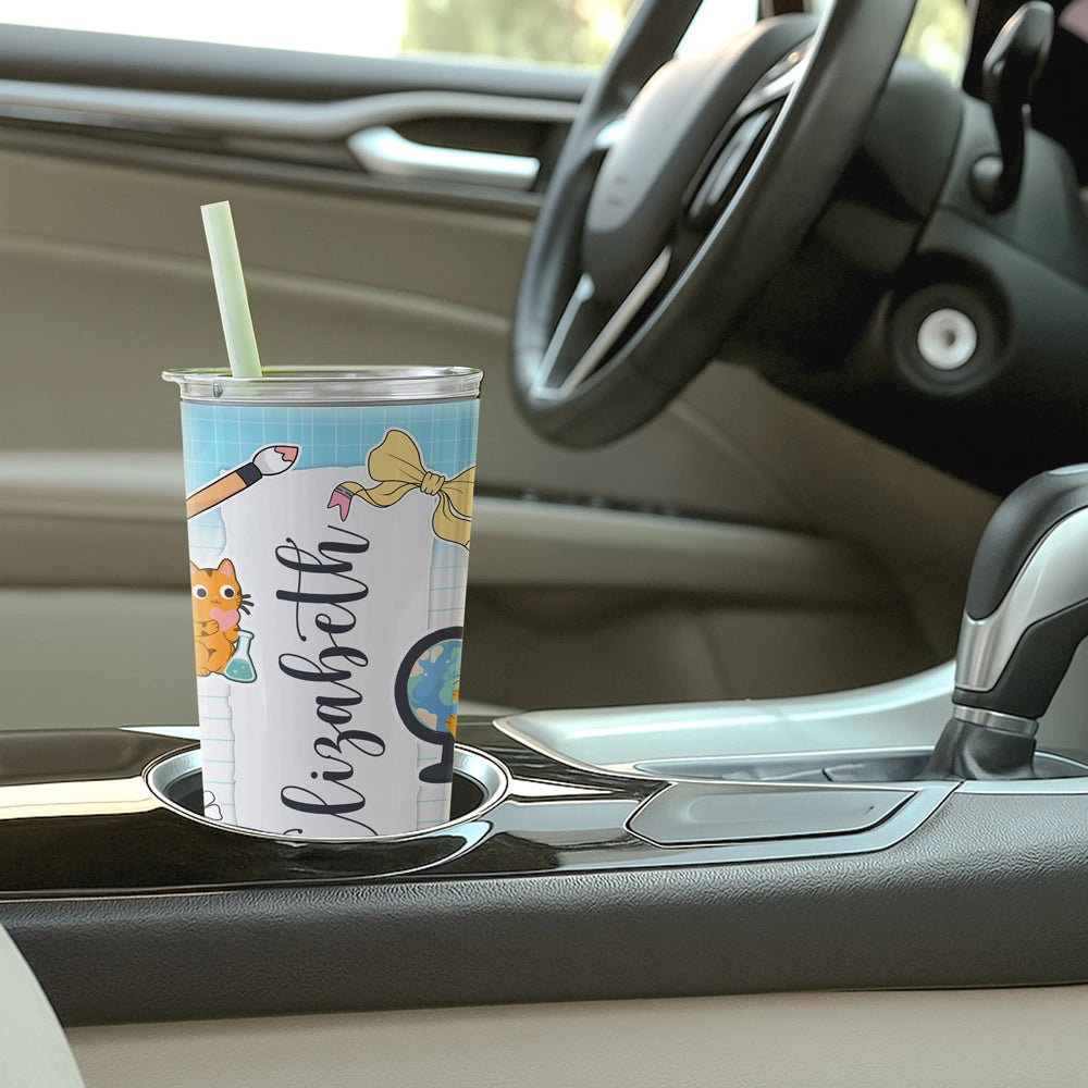 Cute School Cat Cup - Custom Name Back To School - Personalized Tumbler