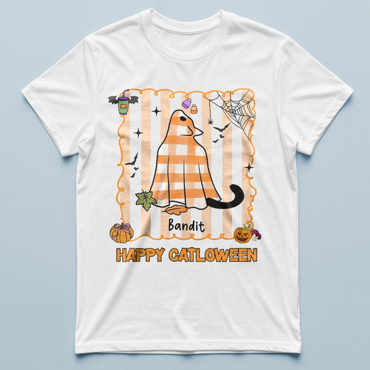 Happy Catloween - Cute Cat Ghost - Personalized T-Shirt