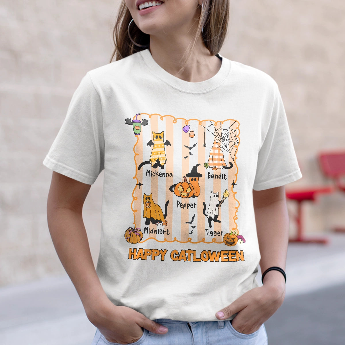 Happy Catloween - Cute Cat Ghost - Personalized T-Shirt