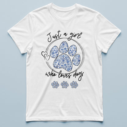 Just A Girl Who Loves Dogs - Blue Floral Style - Personalized T-Shirt