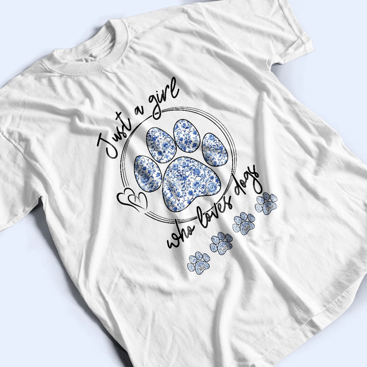 Just A Girl Who Loves Dogs - Blue Floral Style - Personalized T-Shirt