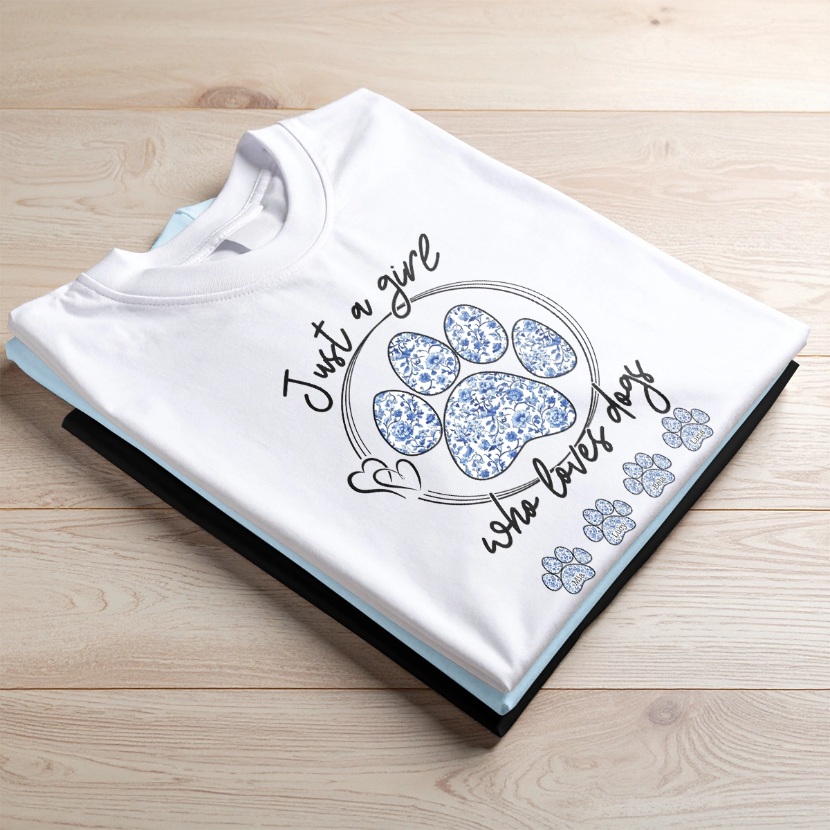 Just A Girl Who Loves Dogs - Blue Floral Style - Personalized T-Shirt