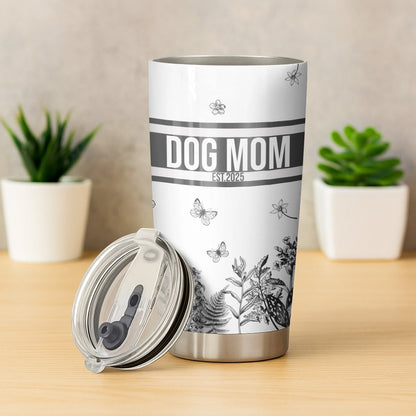 Dog Mom Est. 2025 - Custom Name Toile De Jouy Style - Personalized Tumbler
