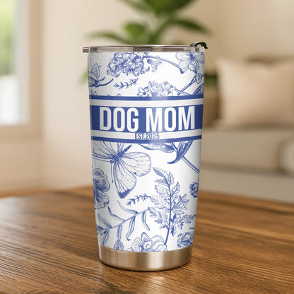 Dog Mom Est. 2025 - Custom Name Toile De Jouy Style - Personalized Tumbler