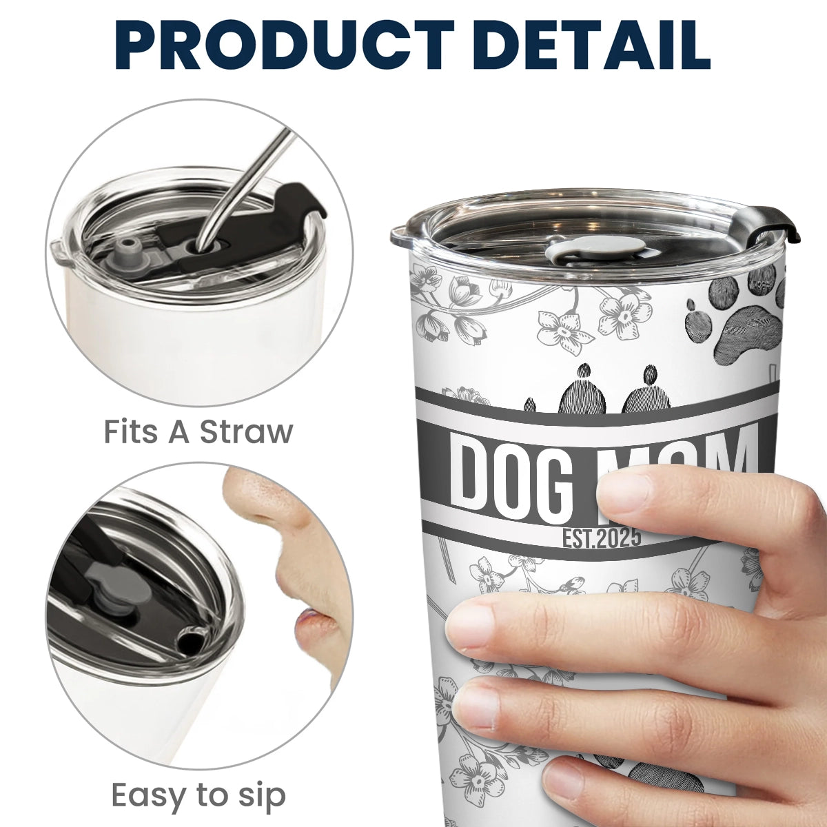 Dog Mom Est. 2025 - Custom Name Toile De Jouy Style - Personalized Tumbler