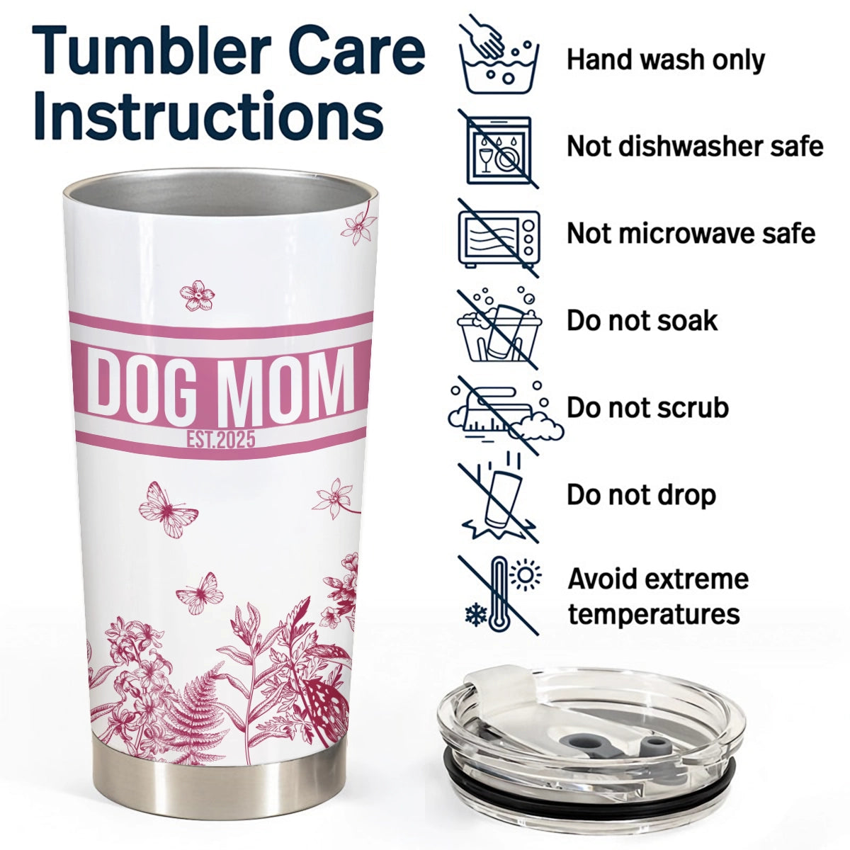 Dog Mom Est. 2025 - Custom Name Toile De Jouy Style - Personalized Tumbler