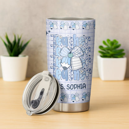 Teacher Vintage Flower With Bow - Back To School Gift for Teacher - Personalized Tumbler