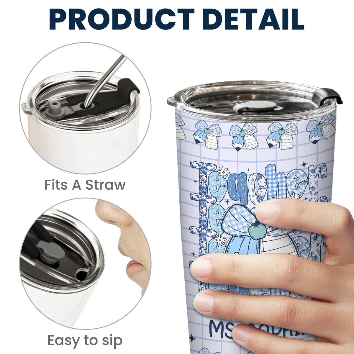 Teacher Vintage Flower With Bow - Back To School Gift for Teacher - Personalized Tumbler