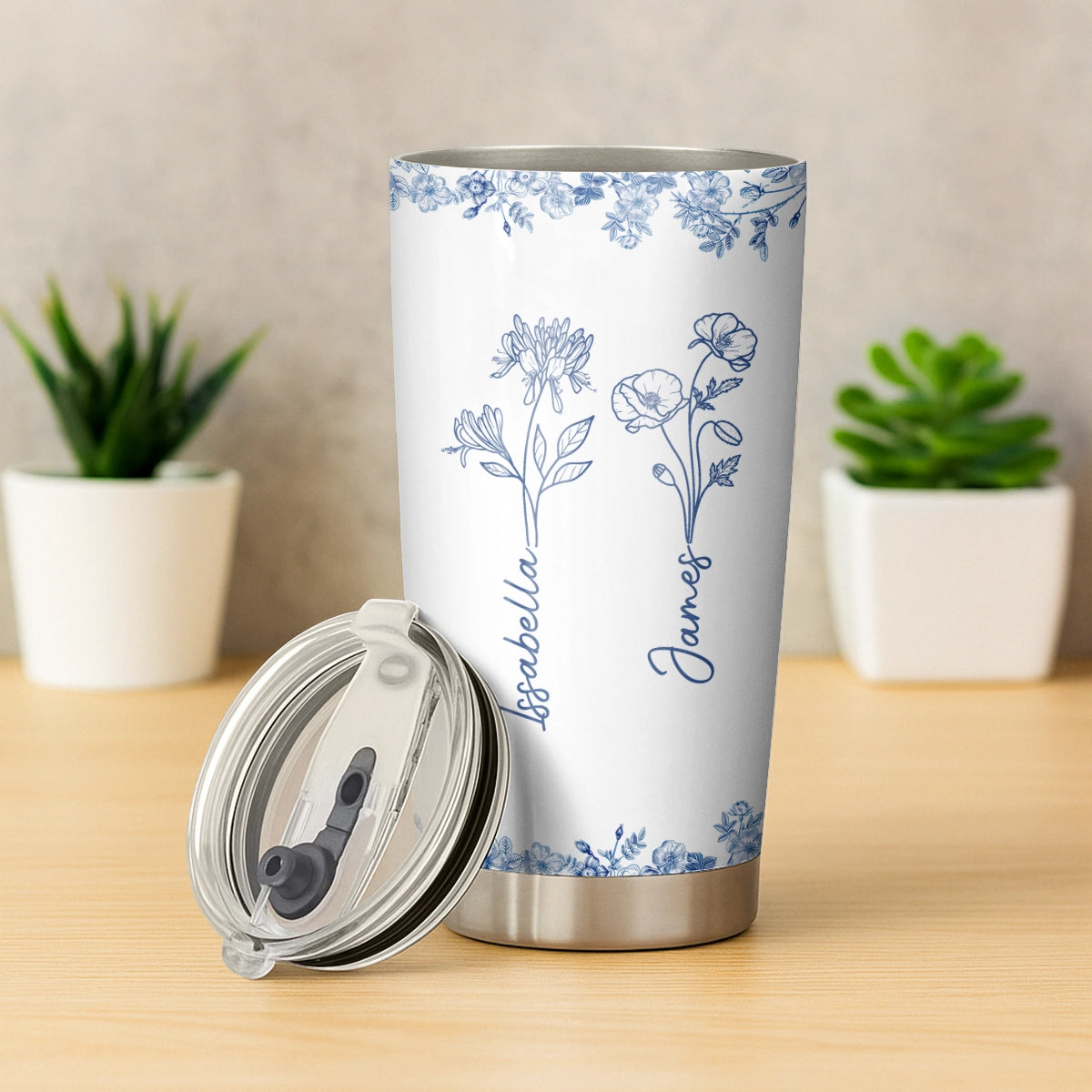 Unbiological Sister - Birth Flowers - Personalized Tumbler