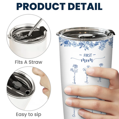 First Mom Now Grandma - Blue Floral - Personalized Tumbler