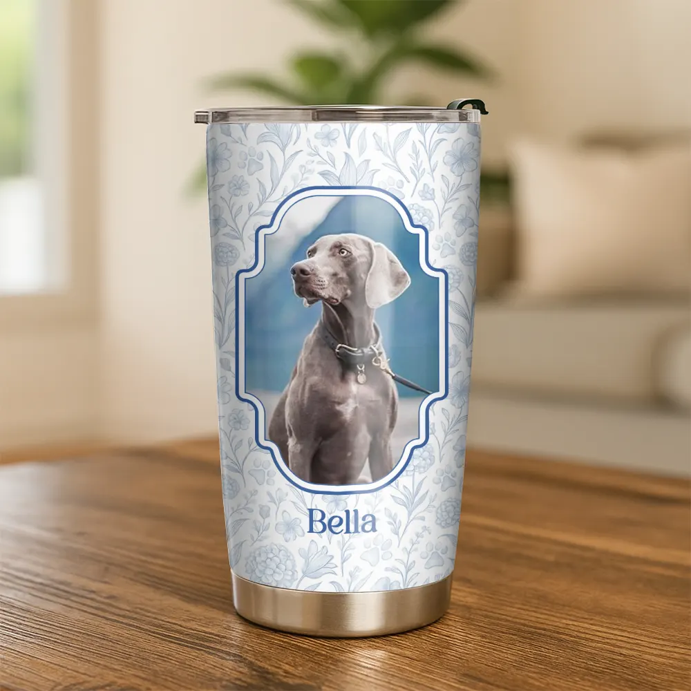 Custom Pet Photo Toile De Jouy - Best Dog Mom Ever - Personalized Tumbler