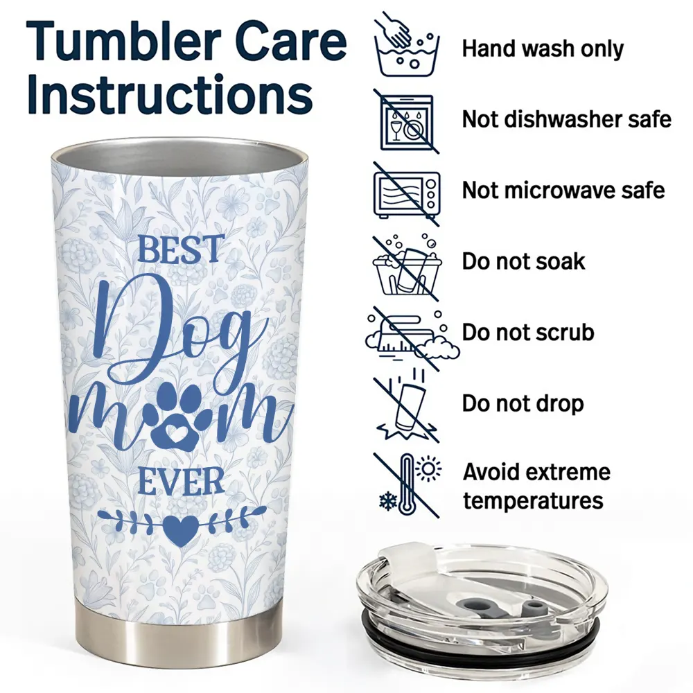 Custom Pet Photo Toile De Jouy - Best Dog Mom Ever - Personalized Tumbler