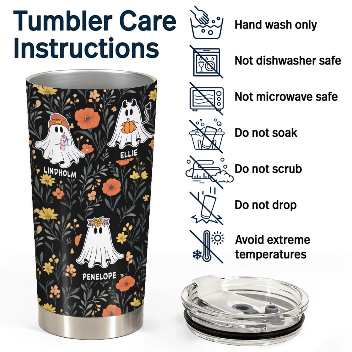 Cute Ghosts Floral - Halloween Gift For Friends - Personalized Tumbler