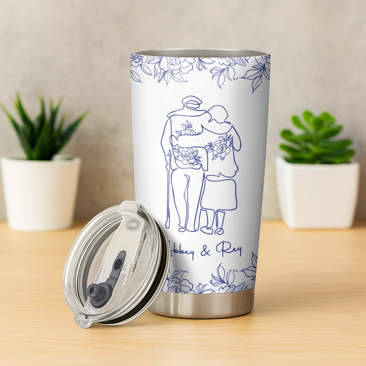 I Had You Couple - Blue Floral - Personalized Tumbler