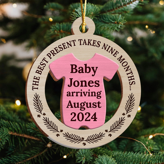The Best Present Takes Nine Months - Personalized Wooden 2-Layer Ornament-UWOCPD-HH32-TT35-web1