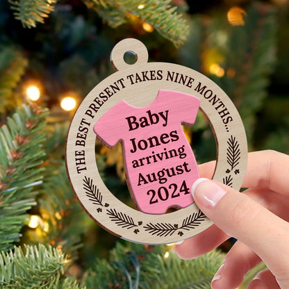 The Best Present Takes Nine Months - Personalized Wooden 2-Layer Ornament-UWOCPD-HH32-TT35-web2