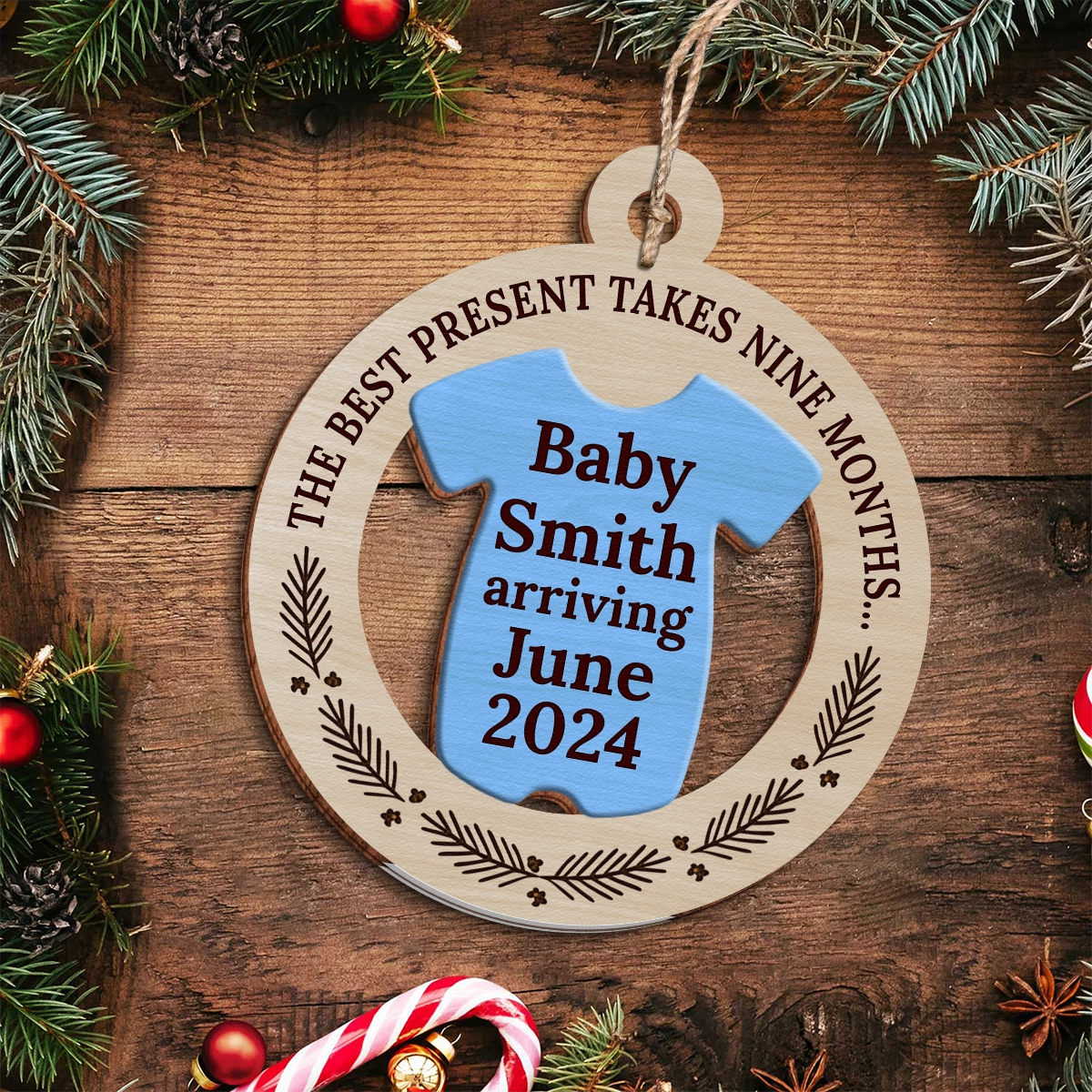 The Best Present Takes Nine Months - Personalized Wooden 2-Layer Ornament-UWOCPD-HH32-TT35-web3