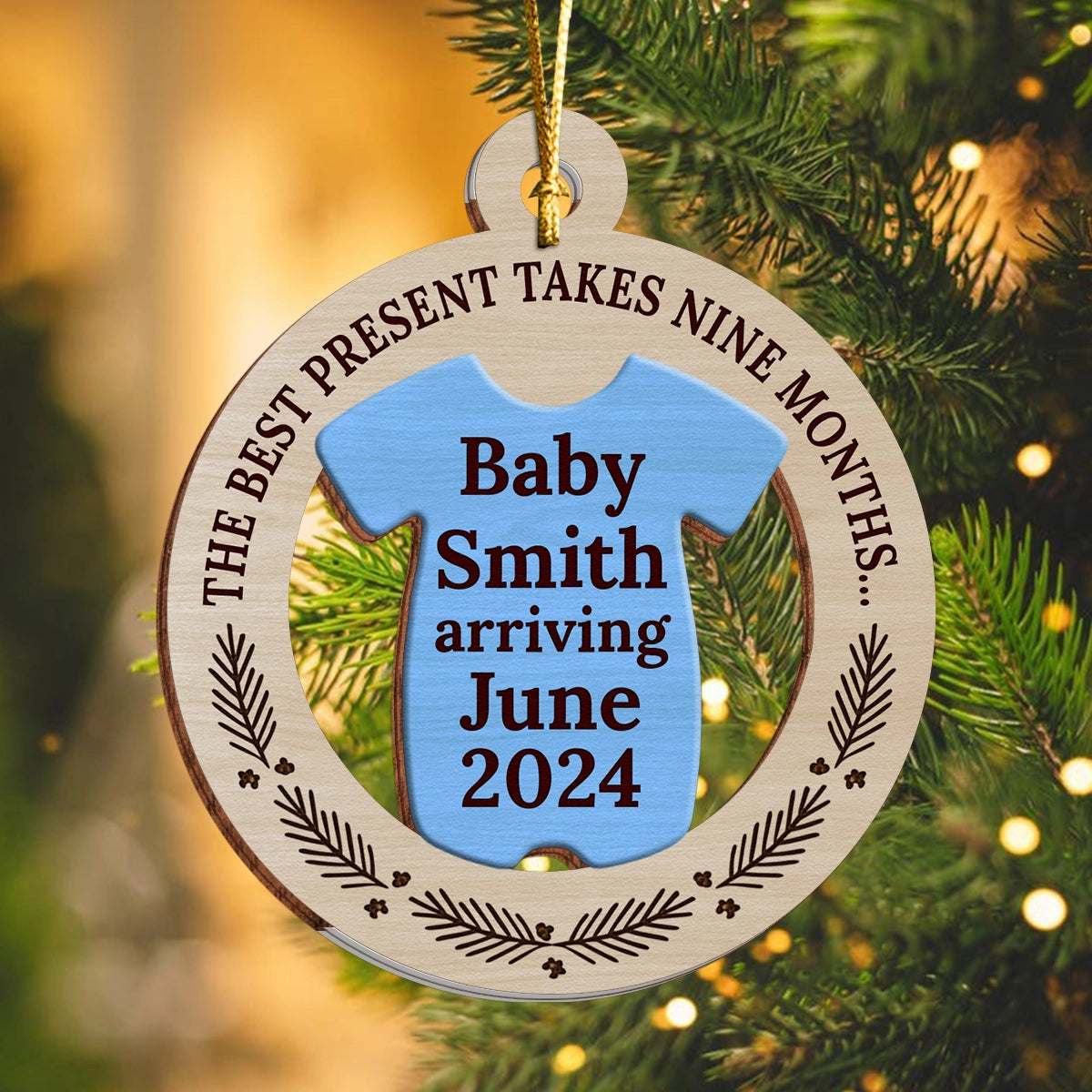 The Best Present Takes Nine Months - Personalized Wooden 2-Layer Ornament-UWOCPD-HH32-TT35-web4