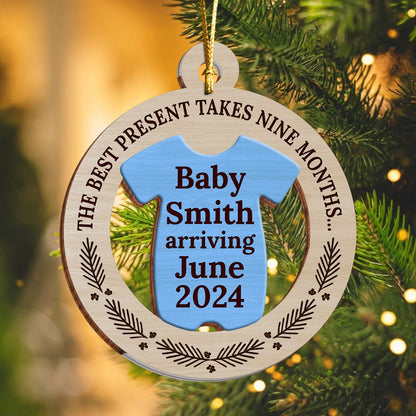 The Best Present Takes Nine Months - Personalized Wooden 2-Layer Ornament-UWOCPD-HH32-TT35-web4