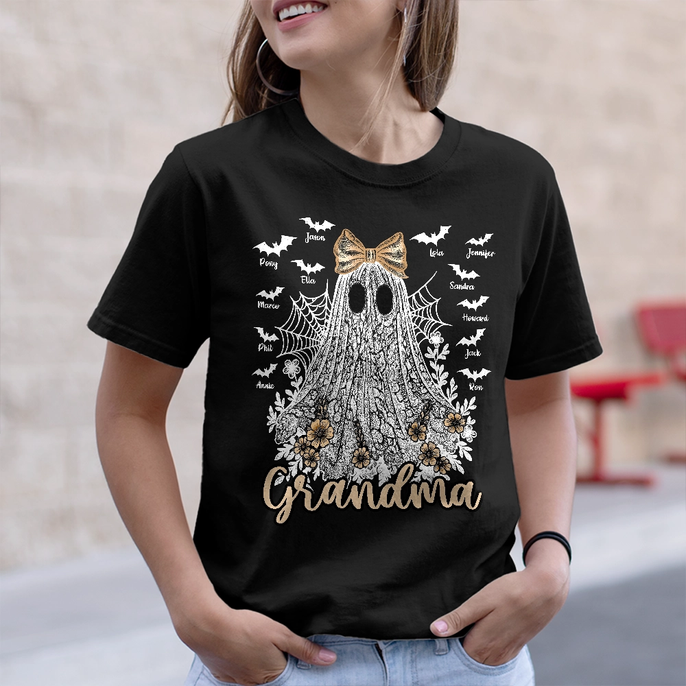 Grandma Cute Lace Ghost - Custom Name Bat - Personalized T-Shirt