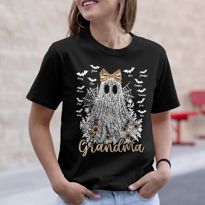 Grandma Cute Lace Ghost - Custom Name Bat - Personalized T-Shirt