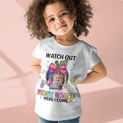 Retro Back To School Watch Out Kindergarten Here I Come - First Day Of School Tee For Kid - Personalized Toddler T-Shirt