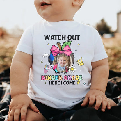 Retro Back To School Watch Out Kindergarten Here I Come - First Day Of School Tee For Kid - Personalized Toddler T-Shirt