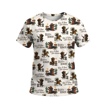 Get A Long Little Doggie Vintage Dachshund Shirt, Western Cowboy Dachshund Pattern Polo, Dachshund T Shirt, Wiener Dog T Shirt