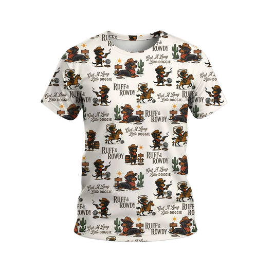 Get A Long Little Doggie Vintage Dachshund Shirt, Western Cowboy Dachshund Pattern Polo, Dachshund T Shirt, Wiener Dog T Shirt