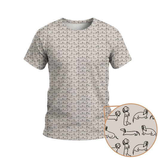 Dachshund T Shirt, Minimal Line Art Dachshund Pattern Polo, Wiener Dog T Shirt