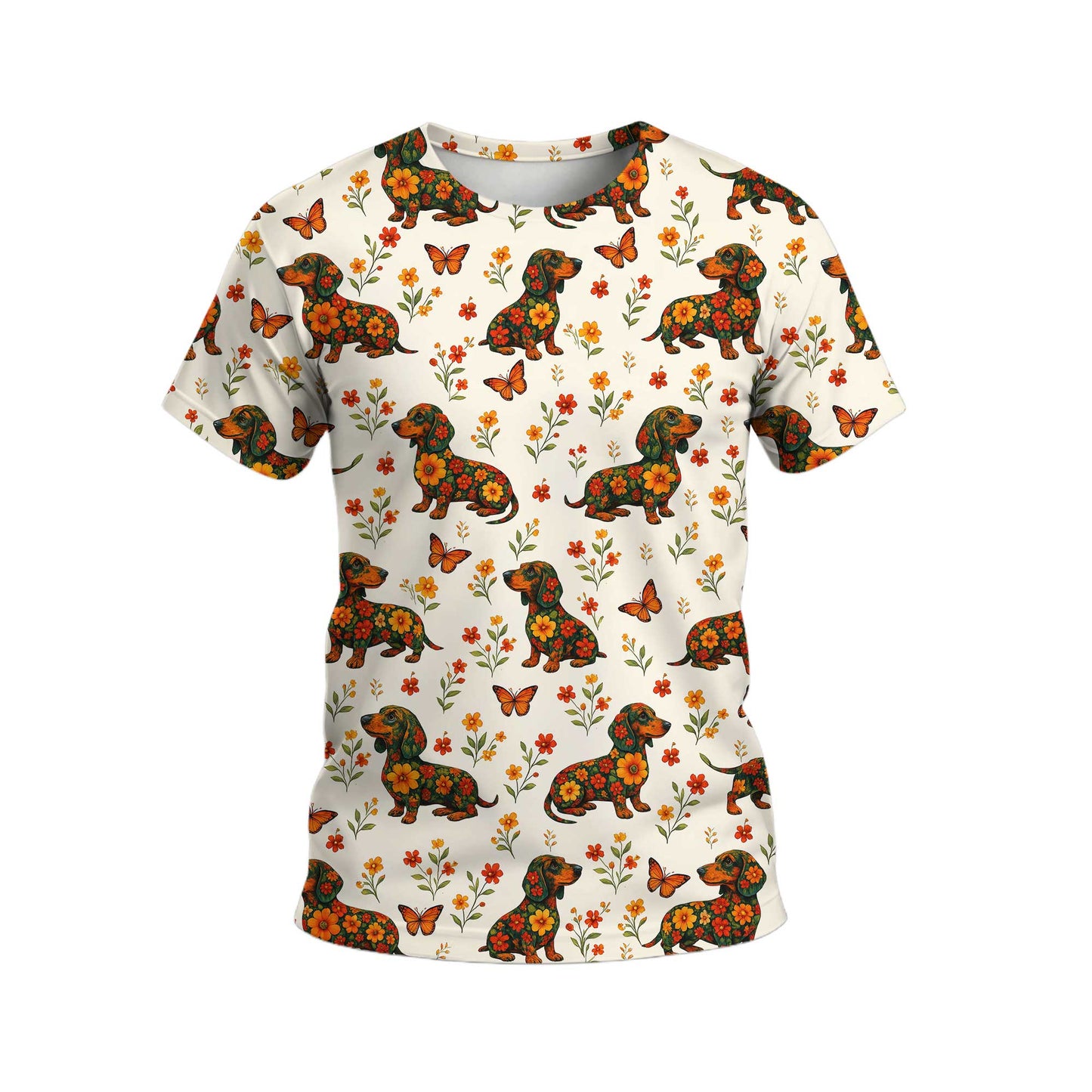 Floral And Butterfly Pattern Polo, Dachshund Sweatshirt, Wiener Dog Shirts