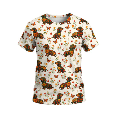 Floral And Butterfly Pattern Polo, Dachshund Sweatshirt, Wiener Dog Shirts