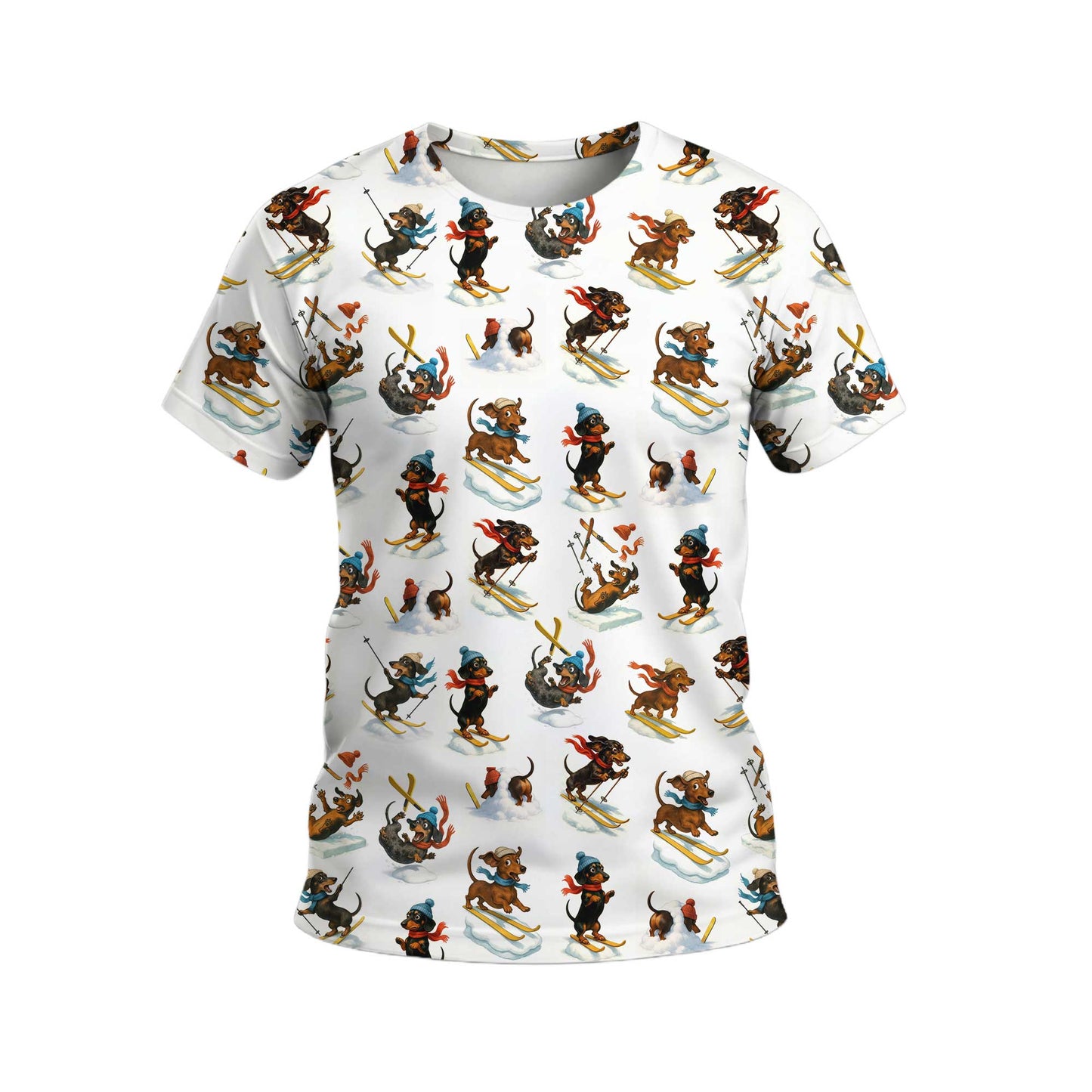 Skiing Funny Sausage Dog Snow Sport Tee For Christmas Season, Dachshund T Shirt, Wiener Dog T Shirt